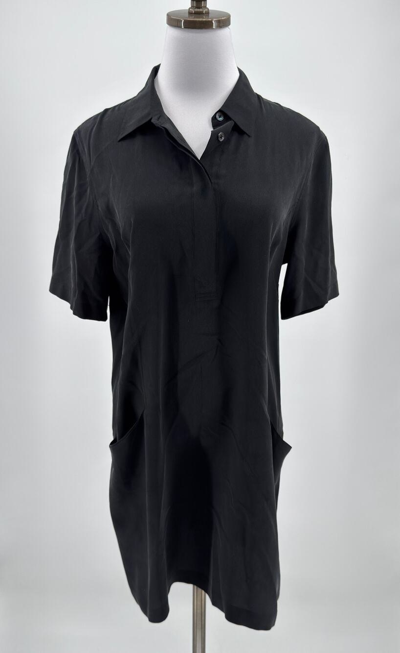 Equipment Femme Larkin Black Silk Short Sleeve Popover Tunic Shirt Dress Sz M